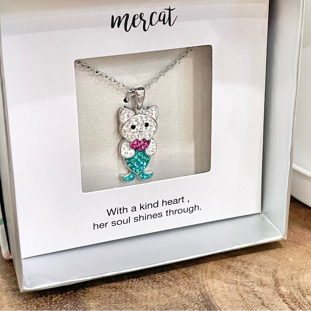 NWT cat paw print necklace, mermaid cat necklace, and cat earrings - Picture 5 of 6